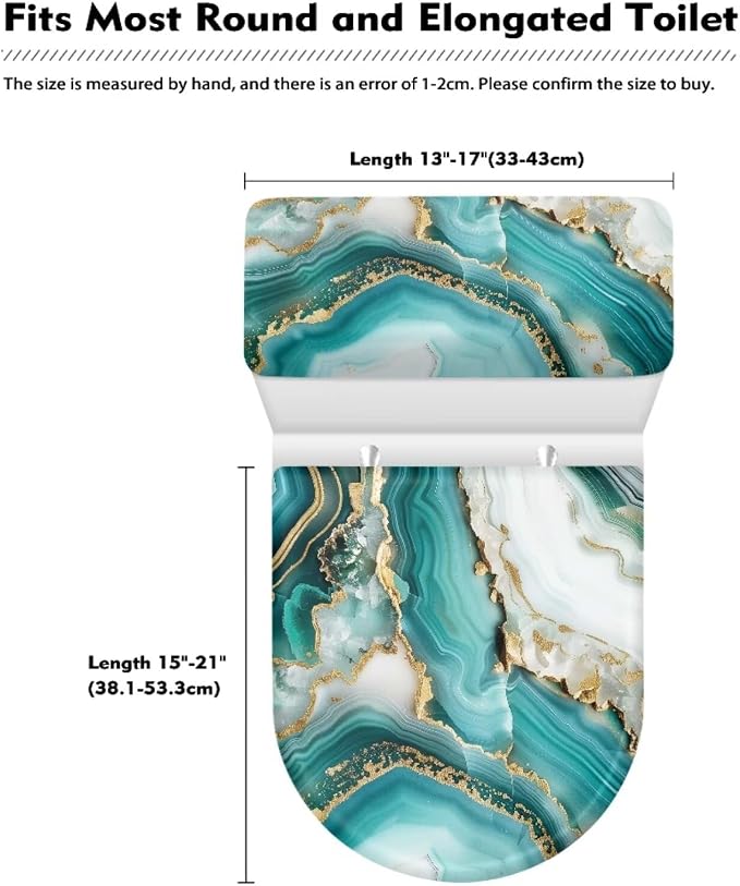 Green Marble Toilet Lid Cover Set of 2 Pack Tank Lid Covers Soft Fit Most Round and Elongated Keep Bathroom Clean