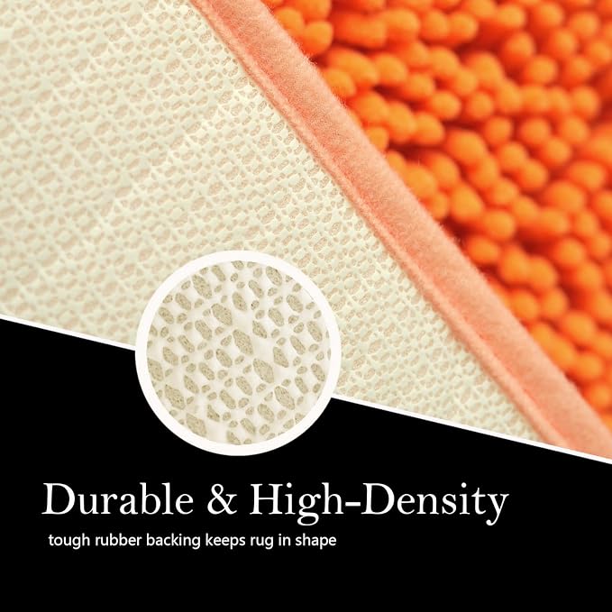 Bathroom Rugs Chenille Bath mat 2 Piece Set, Super Absorbent, Strong PVC Non Slip Backing, Bath mats for Bathroom, Plush Shaggy, Thick, Machine Washable, Bathtub, Shower, Toilet.(Orange)