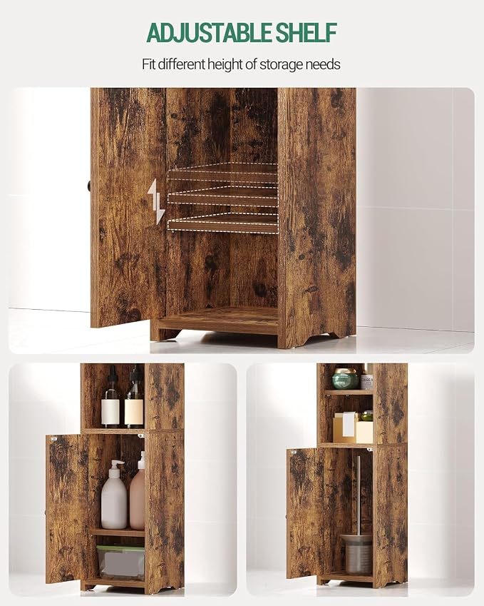 Hzuaneri Bathroom Storage Cabinet, Corner Floor Cabinet with Doors and Adjustable Shelf, Narrow Toilet Paper Cabinets, Bathroom Organizer for Small Spaces, Brown BC19701X