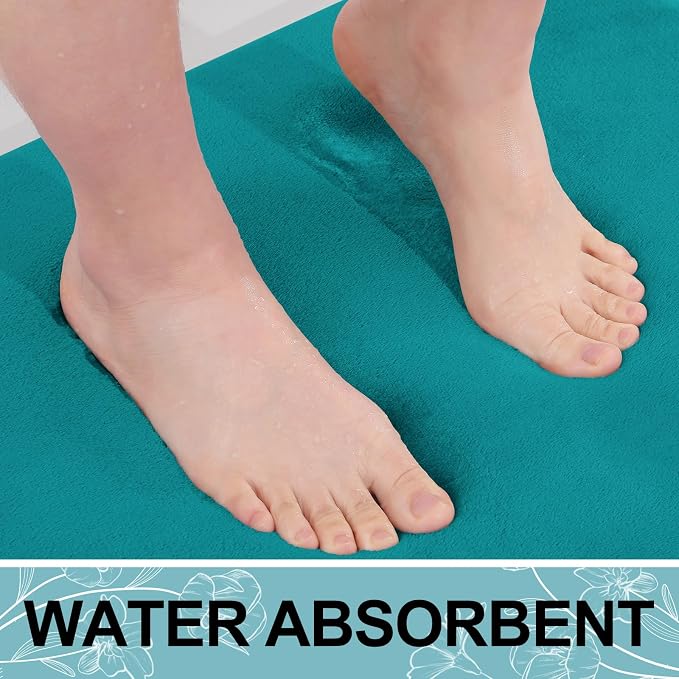 Smiry Memory Foam Bath Mat 24x16, Extra Soft and Absorbent Bathroom Rugs | Teal, Quick Dry Machine Washable Non-Slip Bath Mat for Bathroom Floor, Shower and Tub
