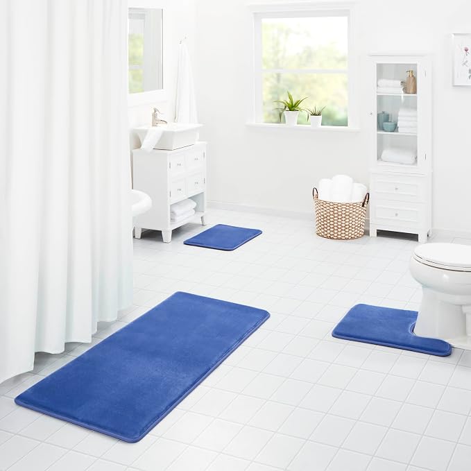 Memory Foam Bath Mat Non Slip Absorbent Super Cozy Velvet Bathroom Rug Carpet (22 inches X 42 inches, Royal Blue)