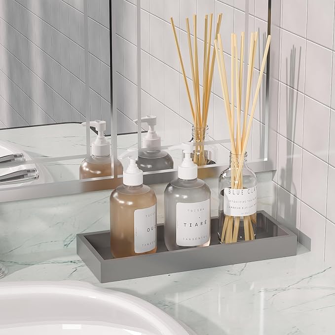 ZHWS Bathroom Vanity Tray for Toilet Tank, Perfume, Jewelry, Candle, Makeup, Decorative Tray, Kitchen Tray Counter Organizer for Soap Dispenser, Coffee Table Silver 11.3”L x 4.4”W x 1.14”H