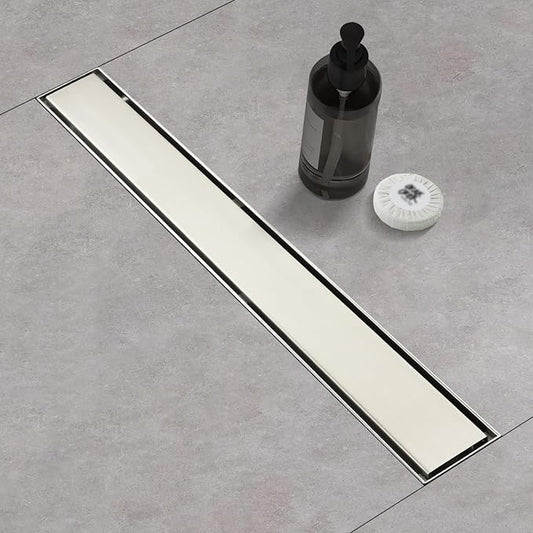 Linear Shower Drain ，48 Inch Brushed 304 Stainless Steel Rectangle Shower Floor Drain，with Reversable Tile-inPattern Drain Cover & Hair Catcher, Adjustable Feet