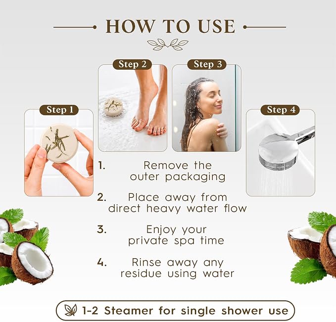 SWCANDY Coconut & Mint Shower Steamers 8 Pack, Home Spa Self Care | Fresh tropical aromatherapy with natural essential oils, shower gift for women, men, wife & husband.