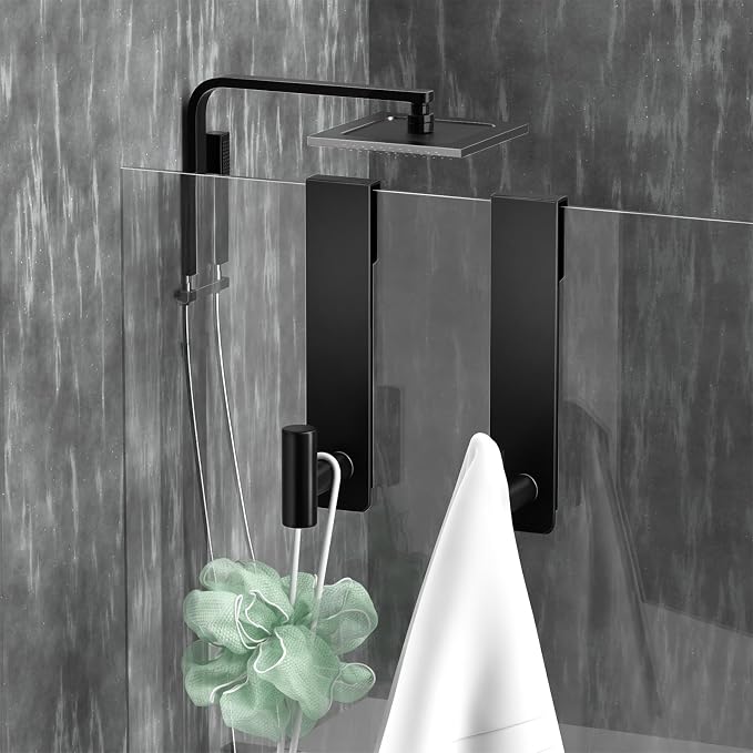 WUIVIUT T-Shape Heavy-Duty Stainless Steel Over The Glass Door Hooks - Frameless Glass Door Hooks for Bathroom Shower Towel Holder 19 cm Hook for Robe,Towels,Shower(T Shape 2 Pack, Fits 3/8'' Thick)