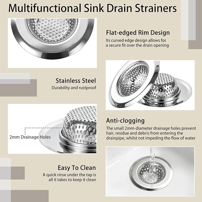 20PCS Shower Drain Hair Catcher, 3.54” Kitchen Sink Drain Strainer, Wash Basin Filter Stainless Steel Bathtub Drain Cover Hair Stopper, Anti-Clog Bathroom Sink Strainer (3.54" Top & 2.2" Basket)
