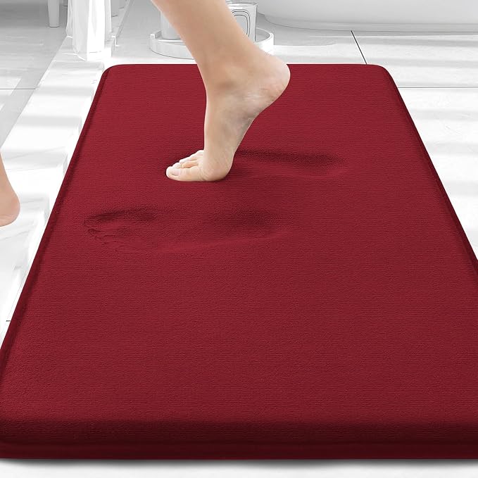 Smiry Memory Foam Bath Mat 30x20, Extra Soft and Absorbent Bathroom Rugs | Red, Quick Dry Machine Washable Non-Slip Bath Mat for Bathroom Floor, Shower and Tub