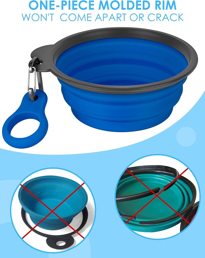 2 Pack 37oz/4.6 Cup Collapsible Dog Bowls with Bottle Carrier | Upgraded Carabiner,One-piece Molded Rim Won't Fall Off or Crack, Foldable Portable for Pets Water Drinking or Food Feeding