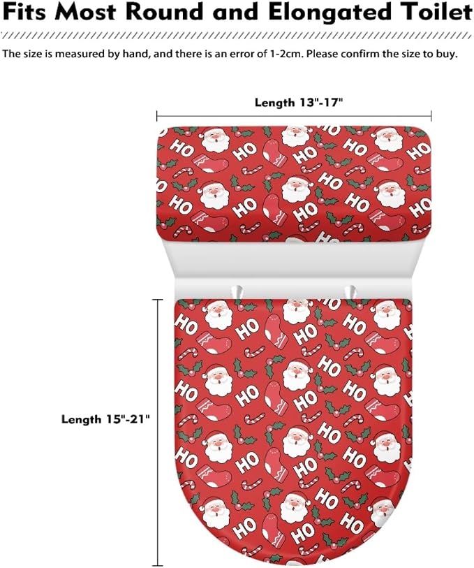 Christmas Toilet Seat Cover 2 Pack Toilet Lid Cover and Toilet Tank Lid Cover, Santa Toilet Cover Christmas Decorations Indoor Bathroom Decoration