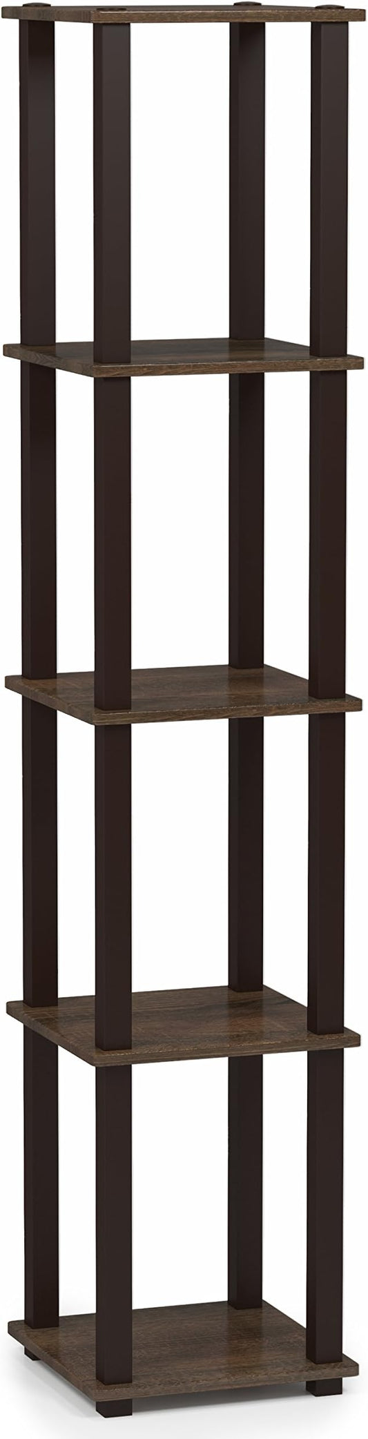 FURINNO Turn-S-Tube 5-Tier Corner Square Rack Display Shelf, Walnut/Brown