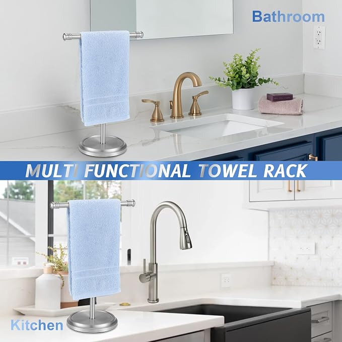 Hand Towel Holder Stand, Stainless Steel Free Standing Towel Rack Stand, Rust-Proof Towel Bar for Bathroom Kitchen Countertop, Brushed Nickel, 2 Pack