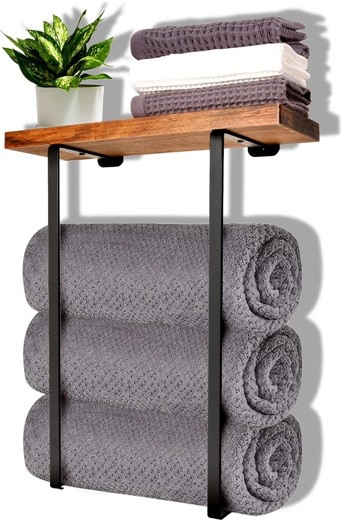 Joben Oligey Towel Racks for Bathroom Wall Decor,Bathroom Shelves,Black Minimalist Design Storage Organizer for Large Towels, Small Towels, Hand Towels,Spa, Salon, RV