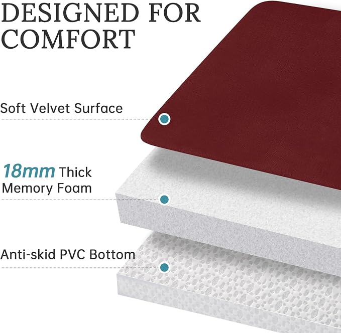HUXMEYSON 3-Piece Memory Foam Bathroom Rug Set, Red | Quick Dry Velvet Surface, Non-Slip & PVC Backing, Ultra Soft Bath Rugs for Bathroom, 17"x24"+20"x48"+U Shape 20"x24"