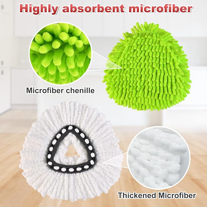 6PCS Mop Heads Replacements for OCedar, 1PCS Scrub Brush and 1PCS Spin Mop Base Compatible with Ocedar EasyWring 1 Tank System, Dry and Wet for Cleaning All Hard-surfaced Floors