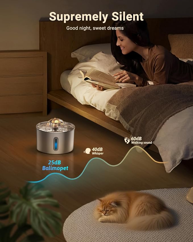 Cat Water Fountain Stainless Steel - 74oz/2.2L Automatic Large Pet Watering Bowl Dispenser for Indoor Cats - Drinking Fountains with 6 Filter, Gifts for Dogs and Kitty - Dog Waterer Bowls No Spill