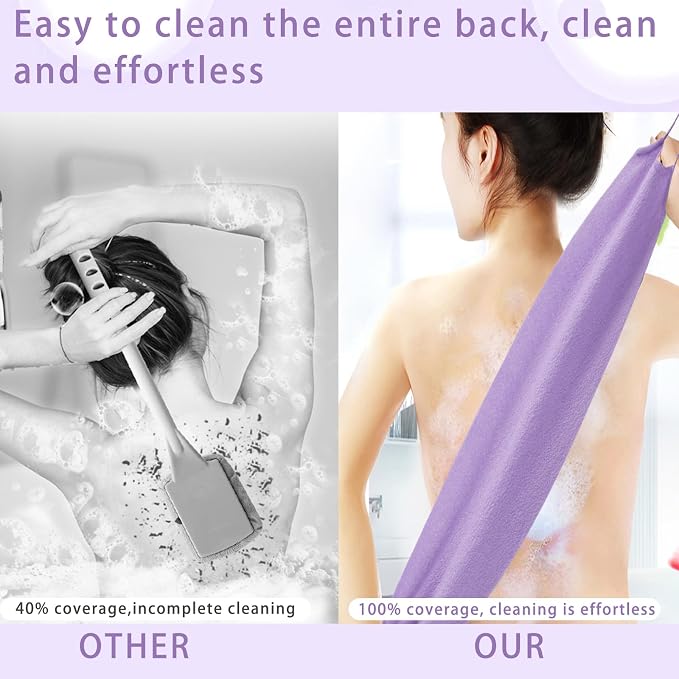 4Pcs Back Scrubber for Shower, Nylon Exfoliating Body Washcloth, Stretchable Back Scrubber With Handle, Back Washer for Women Men