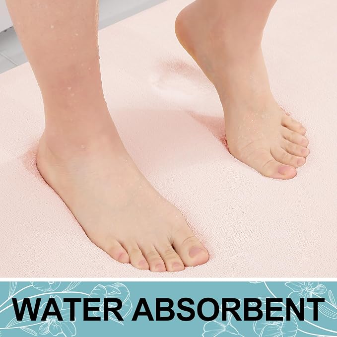 Smiry Memory Foam Bath Mat 70x24, Extra Soft and Absorbent Bathroom Rugs | Pink, Quick Dry Machine Washable Non-Slip Bath Mat for Bathroom Floor, Shower and Tub