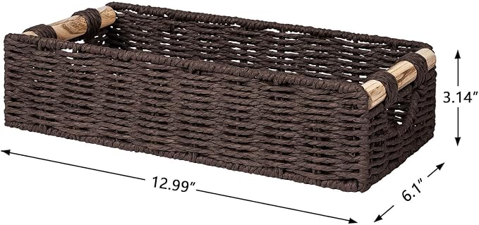 CubesLand Back of Toilet Storage Basket for Organizing w/Cut Out Handle, Handwoven Toilet Tank Top Paper Baskets, Small Wicker Decorative Basket for Countertop, Home, Living Room, Nursery, Brown