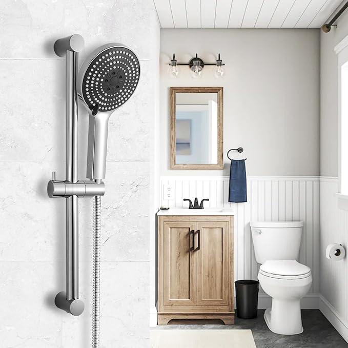 OFFO Shower Slide Bar 21" Adjustable Installation Distance 16-20" with 360° Adjustable Handheld Shower Head Holder for Bathroom, Screw Wall Mounted, Chrome Finish