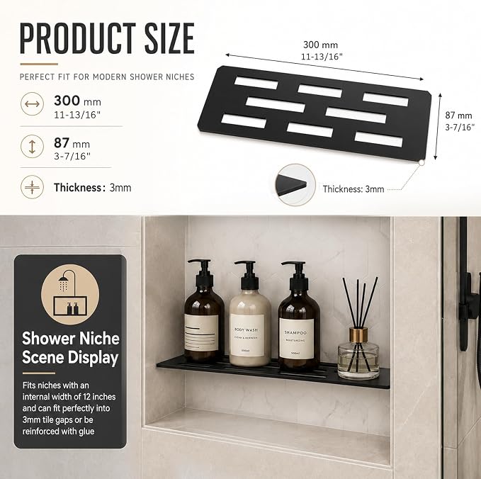 2 Pack Shower Niche Shelf Rectangular Bathroom Niche Shelf with Frosted Stainless Steel Finish, Fits 1/8 inch Grout Lines Shower Niche Insert
