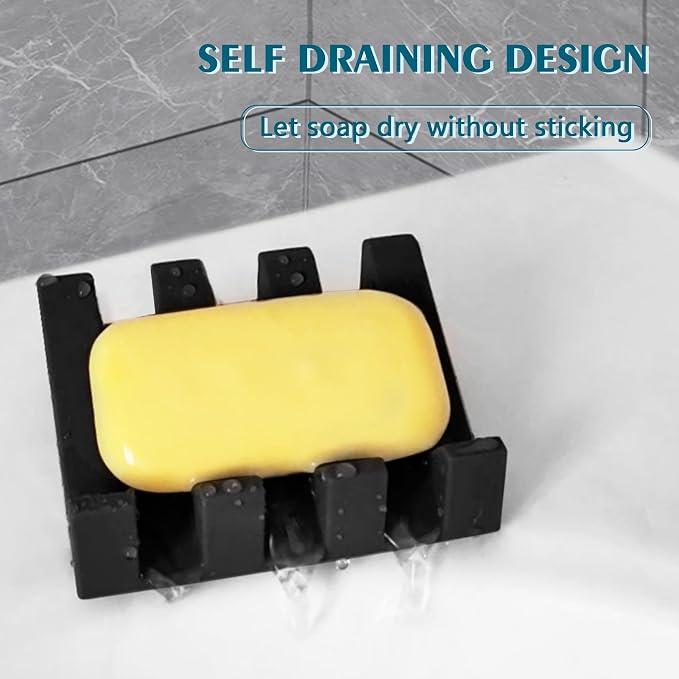Self Draining Soap Dish Holder,Silicone Soap Dish,for Bathroom,Kitchen, Sponges，Can Extend Soap Life，Keep Soap Bars Dry and Easy Cleaning (Black,1-Pack)