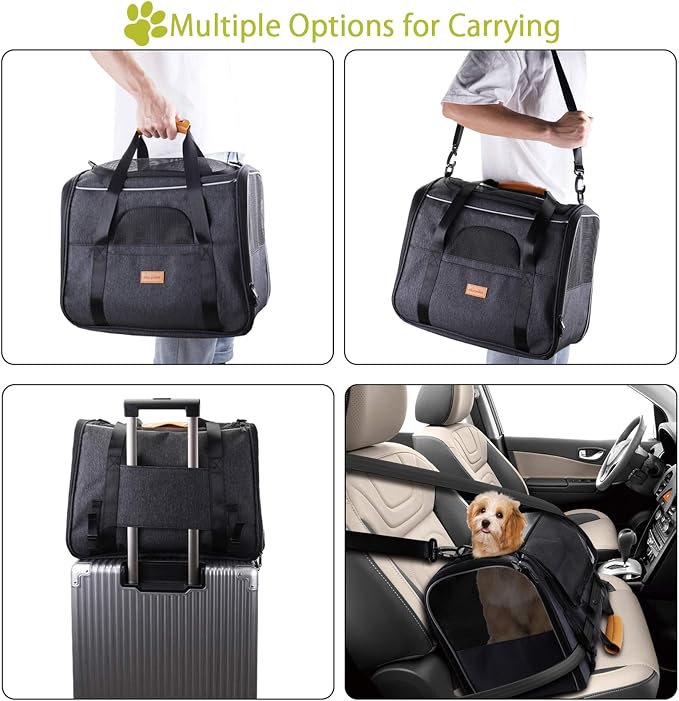 Morpilot Cat Carrier - Airline Approved, Top Opening Portable Dog Bag with Breathable Mesh/Removable Mat, Adjustable Shoulder Strap & Bowl, Foldable Travel Cage, M, Grey