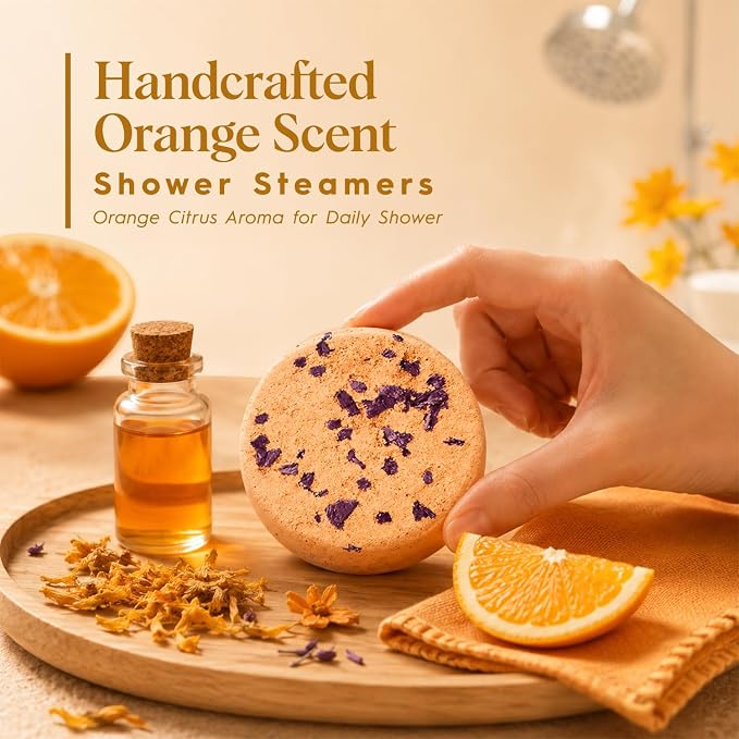 SWCANDY Orange Shower Steamers 8 Pack, Home Spa Self Care | Bright citrus aromatherapy with natural essential oils shower gift for women, men, wife & husband.