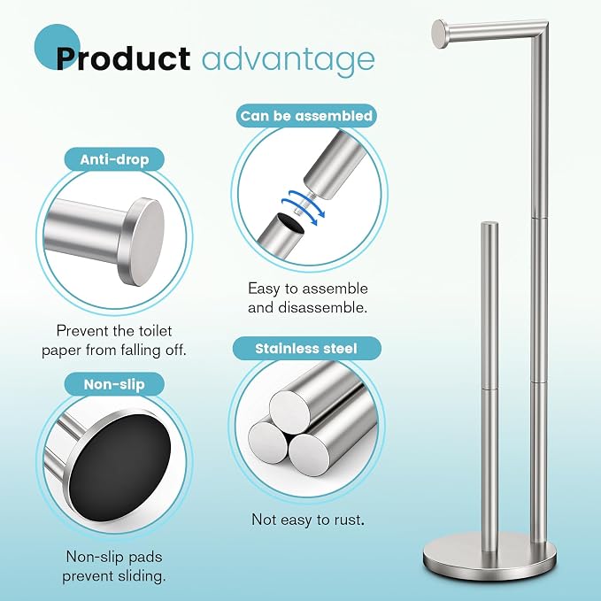 Toilet Paper Holder Stand, Rustproof Bathroom Free Standing, Brushed Nickel | Stainless Steel Toilet Paper Holder,Toilet Paper Roll Holder for 4 Rolls with Non-Slip Stable Base,Bathroom Organizers