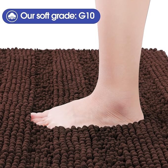 ACCUMTEK Extra Long Striped Brown Bathroom Rug Mat 70"x24" Ultra Soft, Non Slip Chenille Bath Rugs, Absorbent Plush Shaggy Bath Mats for Bathroom, Bedroom, Kitchen, Shower, Tub