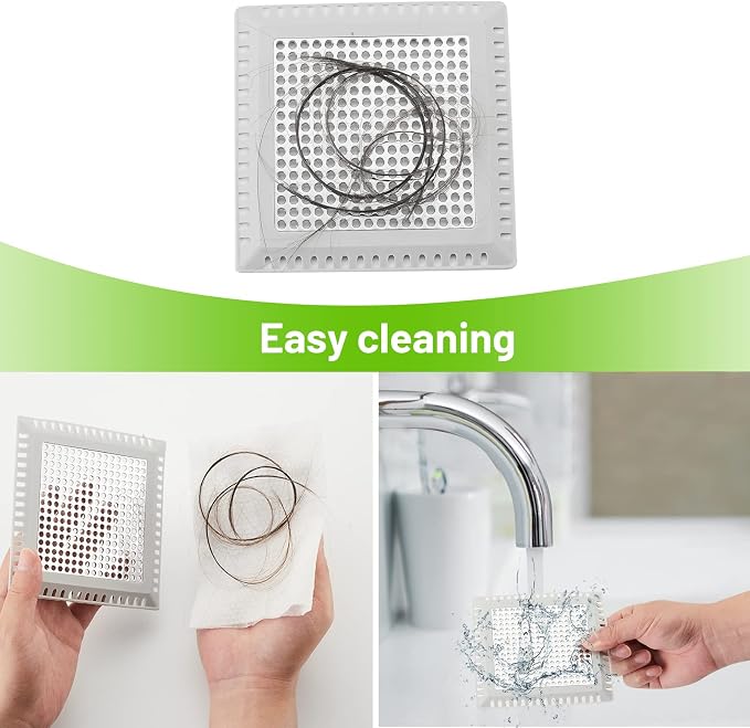 Aluvor Drain Hair Catcher,Shower Drain Cover Hair Catcher Shower Strainer | Square Shower Hair Drain Catcher for Bathroom Floor to Keep Away from Clogged Drain (Matte Black, 4 inch)