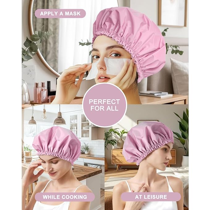 Shower Cap for Women, Large Waterproof Shower Bonnet | Double Layer, Reusable Hair Protector, Washable Large Bath Cap, Wide Elastic Band, for Long Hair, Braids - Purple