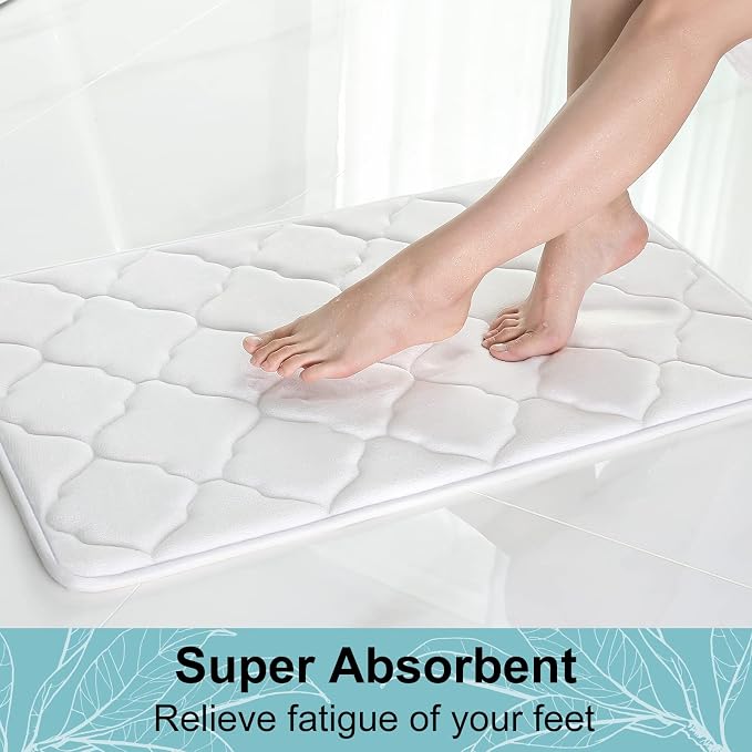 OLANLY Memory Foam Bath Mat Rug 59x24, Ultra Soft Bathroom Rugs, White | Thick Absorbent Carpet, Non-Slip Backing, Machine Washable, for Bathroom Floor, Tub, Shower and Home Decor Accessories