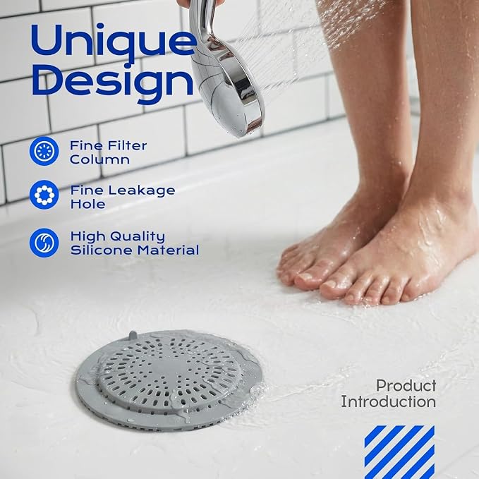 VLM 2 Pack Shower Drain Hair Catcher, Upgraded Drain Cover with Strong Suction Cups, Anti-Clog Hair Trap Stopper for Bathtub Shower Sink Laundry