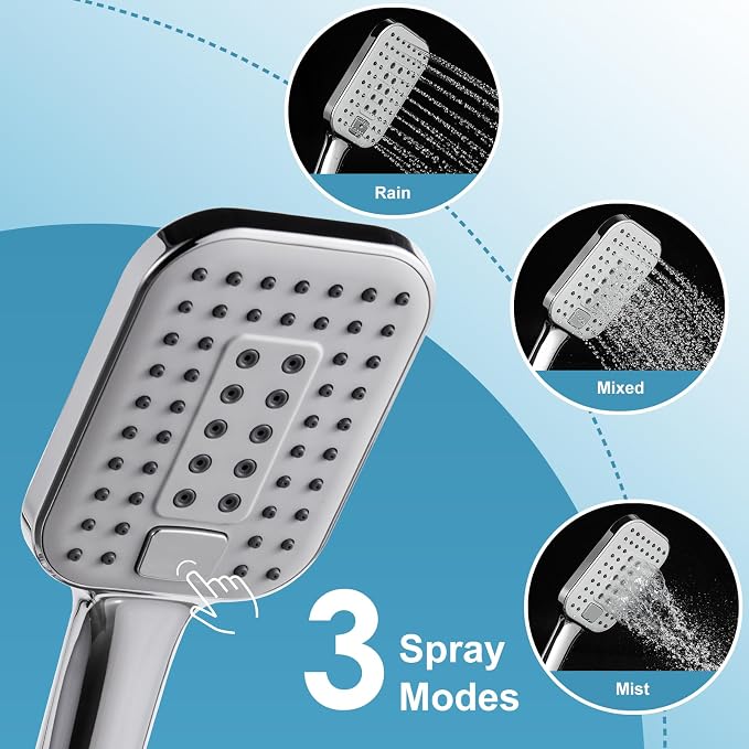 OFFO Shower Slide Bar Combo, Adjustable 31 in Slide Bar with 3-Mode Square Handheld Shower Head and 60 in Stainless Steel Hose, Screw Wall Mounted, Chrome Finish