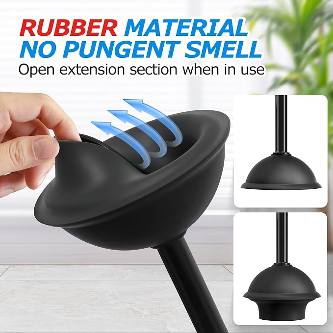 FORASTO 2IN1 Toilet Brush and Plunger Set, 3Pack Extended Handle Combo | Black Bathroom Accessories, Bathroom Decor, Apartment Essentials, Home Essentials, Cleaning Supplies, Compact Floor Storage