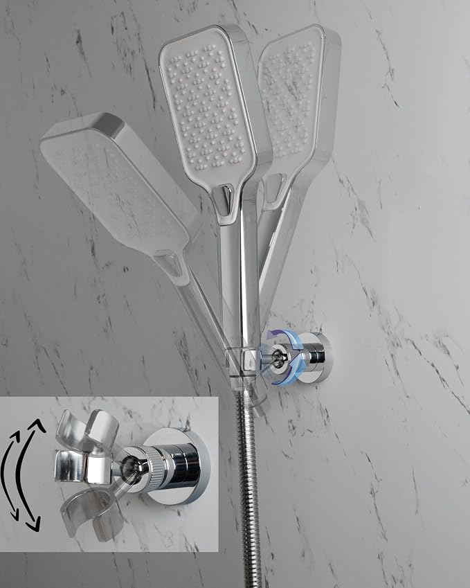 PHASAT Handheld Shower Head Holder Adjustable Solid Brass Handheld Shower Head Bracket Holder Wall Mount,Shower Wand Holder Chrome,A13023C