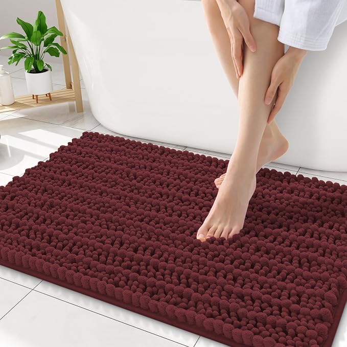 Smiry Bathroom Rugs 34X21, Extra Soft Rubber Backing Chenille Bath Mats | Caramel Red Machine Washable Non Slip Quick Dry Bath Mats for Bathroom Floor, Tub, Shower, Home Decor Accessories