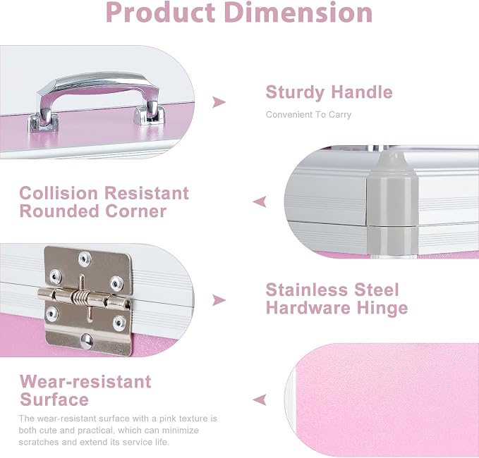 xydstay 14" Medicine Lock Box, First Aid Safe Medication Storage Box,Aluminum Daily Medicine Cabinet,Key Medication Locking Storage Box for Family Use,14" x 7.9" x 8.7", Pink