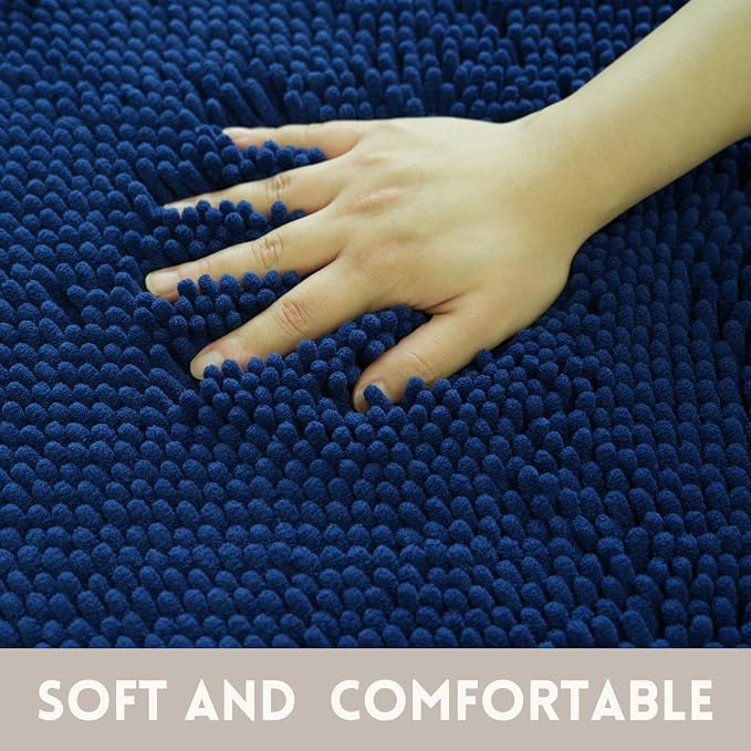 Bathroom Rugs Sets 2 Piece Chenille Bathroom Rugs,Extra Thick and Absorbent,Strong PVC Non-Slip Underside, Machine Washable, Dry Quckily, Soft Cozy Plush for Toilet,Bedroom (Navy Blue)