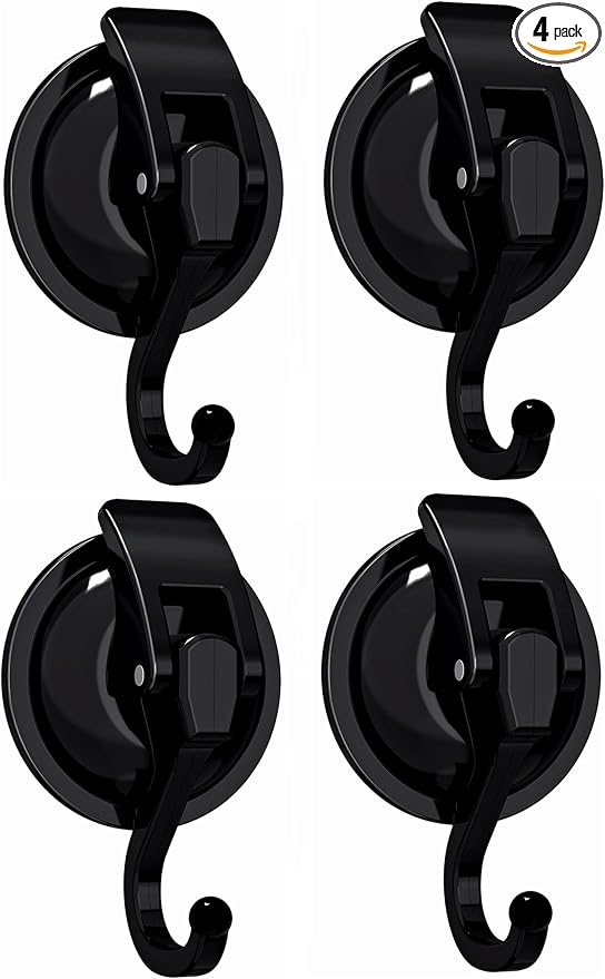Heavy Duty Suction Cup Wreath Hanger - Professional Vacuum Suction Hooks for Front Door Glass Window, Waterproof Shower Hooks for Towel Loofah Bathrobe, 11lbs Max Load (4 Pack, Black)