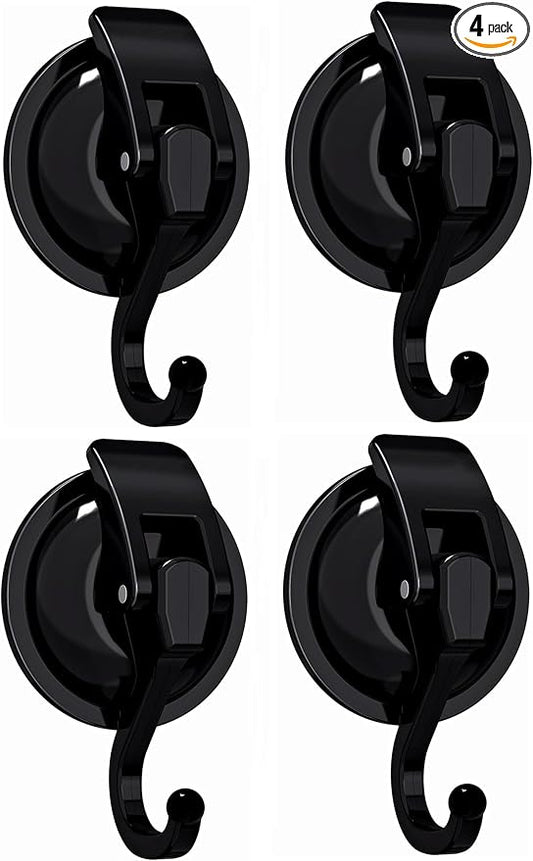 Heavy Duty Suction Cup Wreath Hanger - Professional Vacuum Suction Hooks for Front Door Glass Window, Waterproof Shower Hooks for Towel Loofah Bathrobe, 11lbs Max Load (4 Pack, Black)