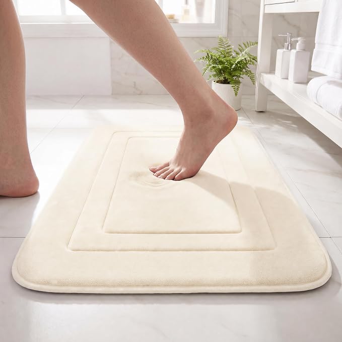Cupic Cupid Memory Foam Bath Mat 20"×32", Non Slip Bathroom Rugs, Cream | Soft Touch, Cushioned Comfort, Non Slip Bathroom Mat, Super Absorbent & Quick Dry, Machine Washable for Shower, Tub & Vanity