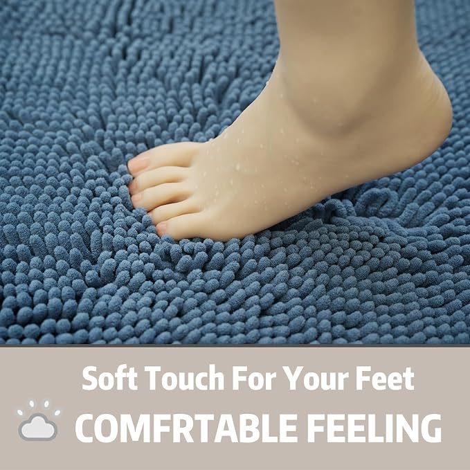 Bathroom Rugs Sets 3 Piece Non Slip,Bath Rugs with PVC Backing Bath Carpet,Bathroom Rug Washable,Absorbent,Plush Carpet Mats,Bath Mats for Bedroom, Kitchen,Tub,Home Decor (Deep Blue)