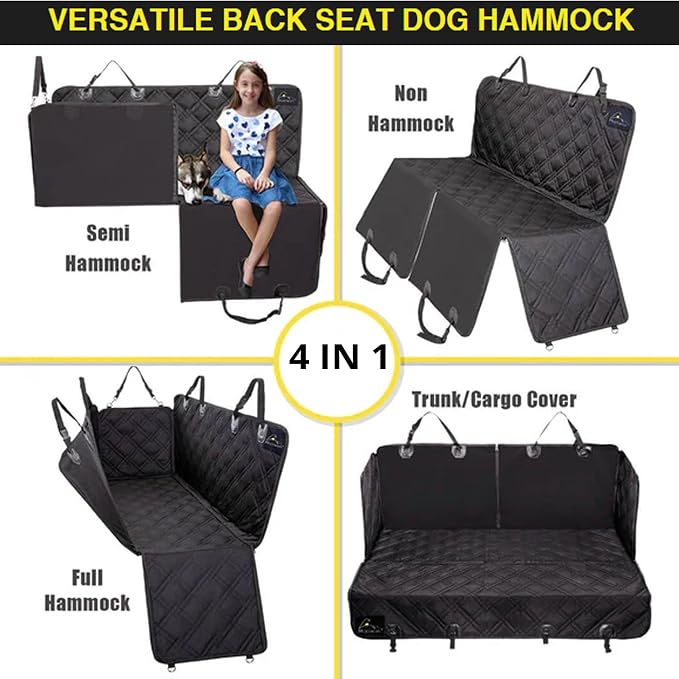 Dog Car Seat Cover, X-Large Heavy Duty Pet Seat Cover for Back Seat, Extra Padded Non-Slip Dog Hammock, Water-Resistant Back Seat Protector for Cars Trucks and SUVs (64” W x 60" L)