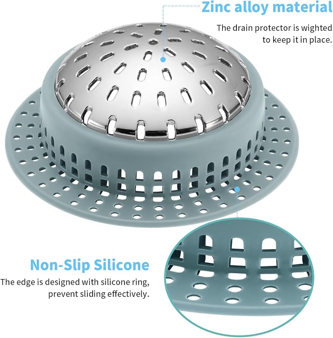 Aluvor Bathtub Drain Hair Catcher Shower Drain Cover Sink Drain Protector | Bathroom Sink & Bathtub Drain Strainer for Pop-Up & Regular Drains, Greyish Blue