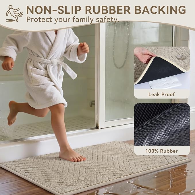 Bathroom Rugs Sets, Thin Non Slip Bath Mat Browm 16"x24"-2 Piece | Quick Dry Absorbent Washable Rubber Backing Bath Rug Shower Mat Bathroom Floor Mat For Sink Bathtub Beside Shower Entrance