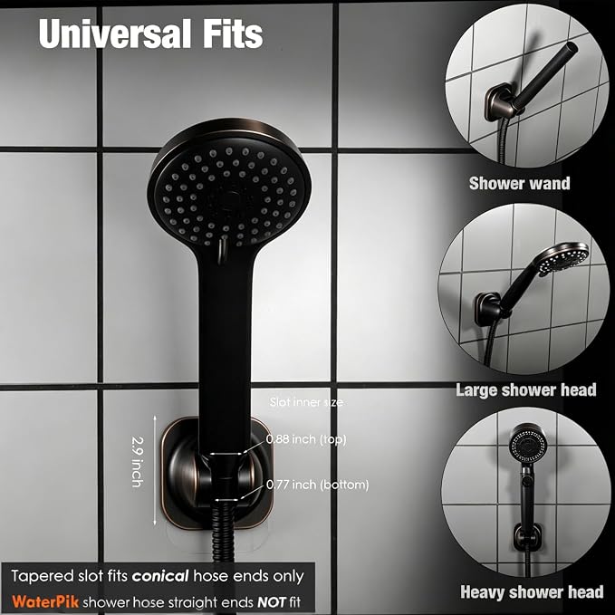 Handheld Shower Head Holder - 5 Positions Adjustable - Clip in - Screw or Adhesive Mount - Bathroom Wall Mounted Shower Wand Holder (Oil Rubbed)