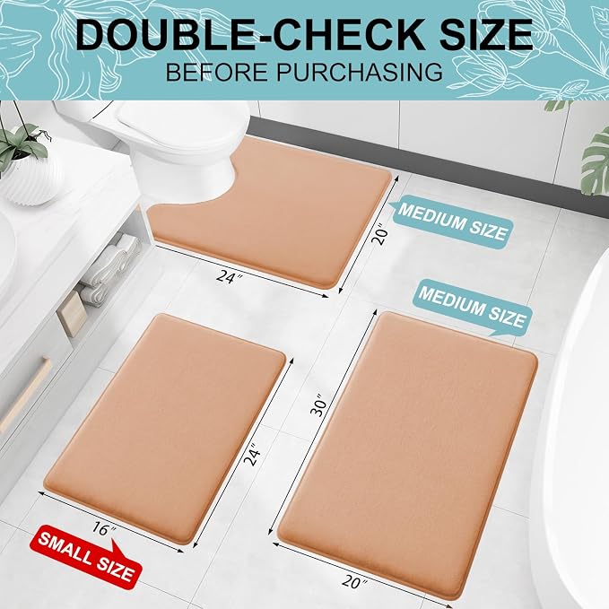 Smiry Memory Foam Bath Mat 30x20, Extra Soft and Absorbent Bathroom Rugs | Peach, Quick Dry Machine Washable Non-Slip Bath Mat for Bathroom Floor, Shower and Tub
