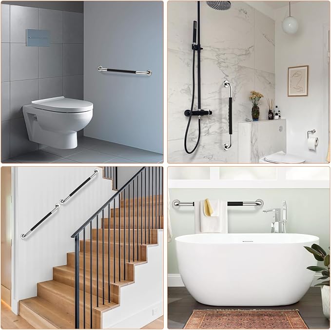 Anti-Slip Chrome Bathroom Grab Bar 24 inch, iMomwee Stainless Steel Shower Handrail for Elderly, Wall Mounted Safety Handicap Bars, Balanced Support Handle Bar for Senior