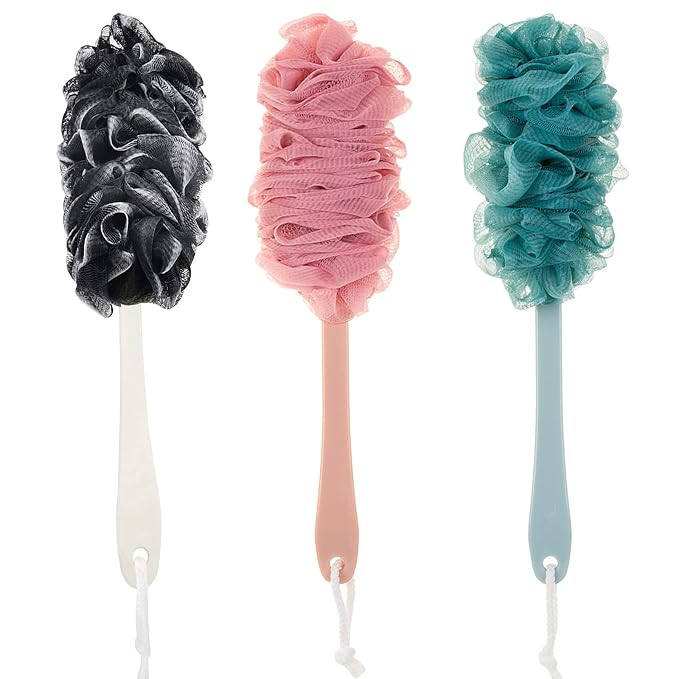 Back Scrubber for Shower, Loofah Long Handle Bath Body Brush, Soft Nylon Mesh Sponge On a Stick for Shower Men Women Kids Elderly, Exfoliating Scrub Cleaning Luffa for All Kinds of Skin